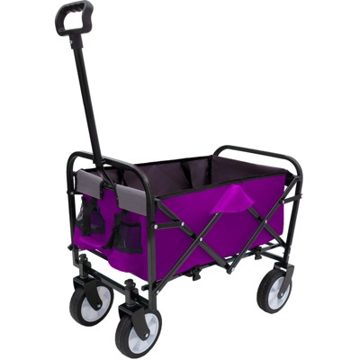 VisioGear Collapsible Foldable Wagon Cart with Strapping, Wagon Grocery Cart for Camping Shopping Sports, Purple, 25.98"*17.32"*37.4"