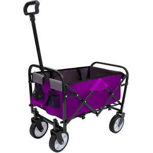 VisioGear Collapsible Foldable Wagon Cart with Strapping, Wagon Grocery Cart for Camping Shopping Sports, Purple, 25.98"*17.32"*37.4" - 1 of 4