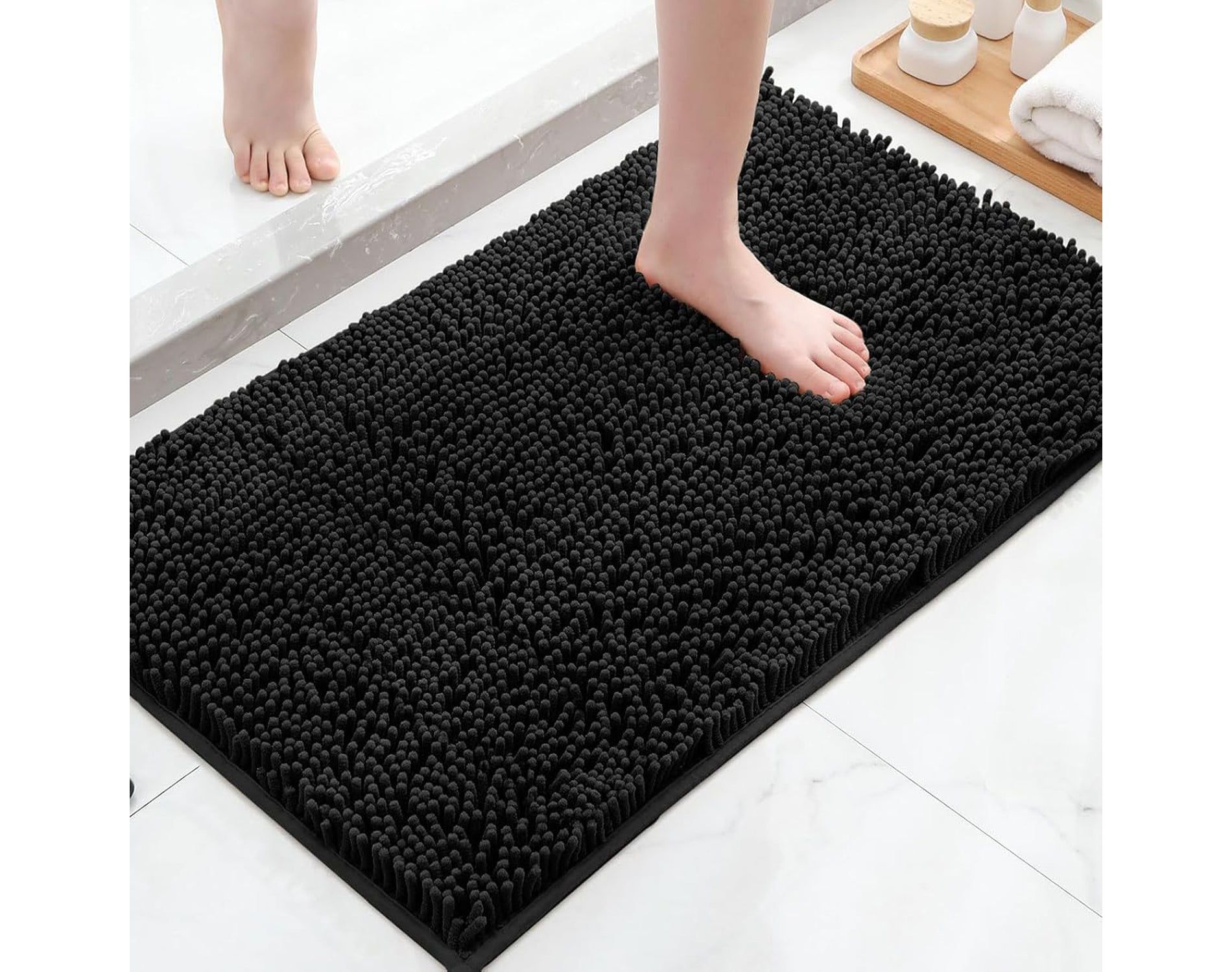 Home Mart Goods Black Soft Cozy Plush Chenille Bath Mat Bathroom Rug - 23"x15"