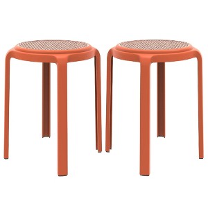 LeisureMod Tresse Stackable Dining Stool – Mid-Century Modern Round Backless Wicker-Top Seat Indoor Outdoor Use for Kitchen, Patio, Garden Set of 2 - 1 of 4