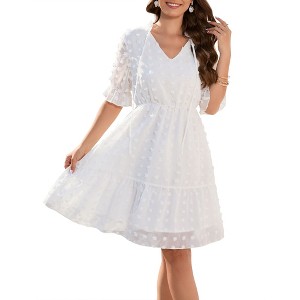 Clearlove Women's Summer Casual Short-Sleeved V-Neck Dress Polka Dot Mid-Length Dress - 1 of 4