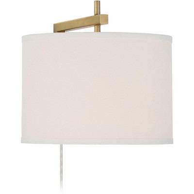 Adair 14" Gold Brass Plug-In Wall Sconce Set with Linen Shade