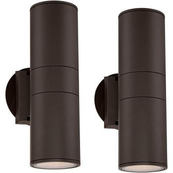 Possini Euro Design Ellis Outdoor Wall Light Fixtures Set of 2 Bronze Cylinder Up Down 11 3/4" for Post Exterior Barn Deck House Porch Yard Patio