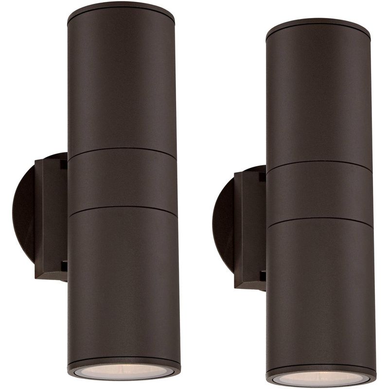 Possini Euro Design Ellis Outdoor Wall Light Fixtures Set of 2 Bronze Cylinder Up Down 11 3/4" for Post Exterior Barn Deck House Porch Yard Patio, 1 of 9