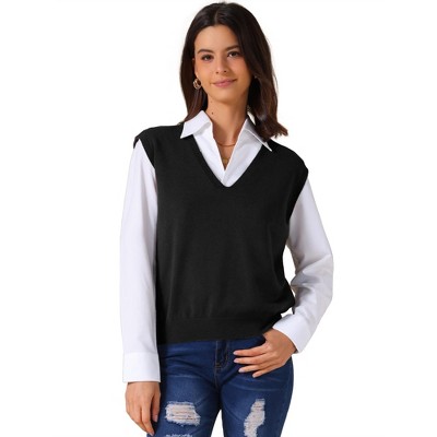 INSPIRE CHIC Women's V-Neck Sleeveless Uniform Classic Knitted Pullover Sweater Vest