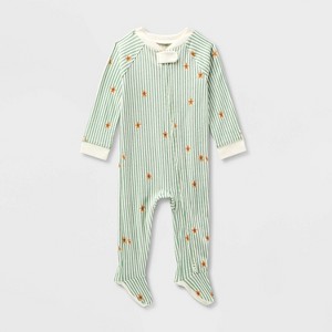 Baby Gingerbread Striped Ribbed Holiday Matching Family Footed Pajama - Wondershop™ Cream - 1 of 4