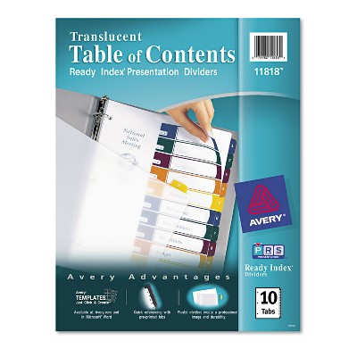 Avery Ready Index Customizable Table of Contents Plastic Dividers 10-Tab Letter 11818