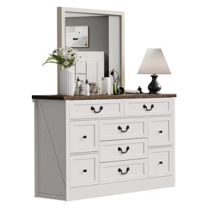 9 Farmhouse Dresser with Charging Station & Metal Handle, Wooden Tv Stand with Dressers, 9 Drawer Dressers for Bedroom Living Room Entryway - 1 of 4