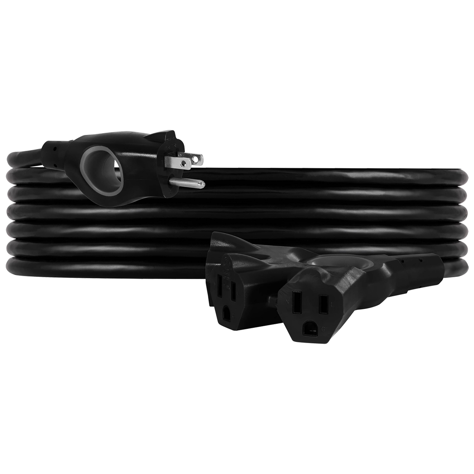 GE 3-Outlet Grounded Extension Cord Indoor/Outdoor 16AWG 25' Black: Heavy Duty, Long 25ft, Outside Use, 13 Amps, 3 Conductors