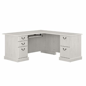 Bush Furniture Saratoga L Shaped Computer Desk with Drawers Linen White Oak - 1 of 3