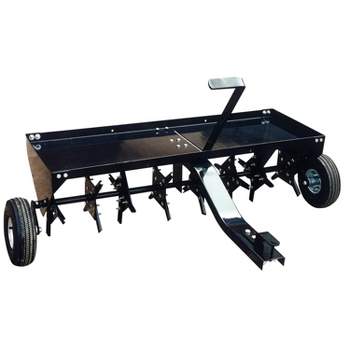 Yard Tuff 48 Inch Steel Tow Behind Plug Aerator with Pneumatic Tires, 32 Coring Plugs, and Universal Hitch For Lawn Mowers, Garden Tractors, and ATVs