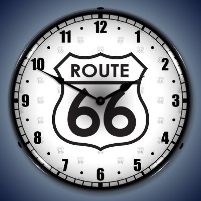 Collectable Sign & Clock | Route 66 LED Wall Clock Retro/Vintage, Lighted - Great For Garage, Bar, Mancave, Gym, Office etc 14 Inches