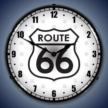 Collectable Sign & Clock | Route 66 LED Wall Clock Retro/Vintage, Lighted - Great For Garage, Bar, Mancave, Gym, Office etc 14 Inches