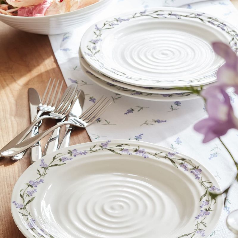 Portmeirion Sophie Conran Lavandula 11-Inch Porcelain Dinner Plates, Set of 4, Lavender Sprig Border Design, Microwave and Dishwasher Safe, 5 of 8