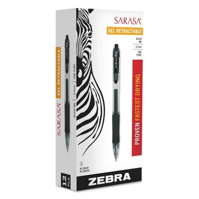 Zebra Sarasa Gel Pen, Fine - Black Ink (12 Per Set), Clear Black