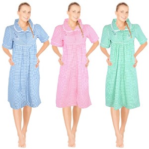 JEFFRICO 3 Pack House Dresses for Women with Pockets - Lightweight Breathable Short Sleeve Muumuu & Nightgowns - Dusters - 1 of 4