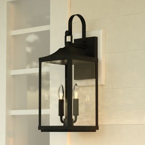 VAXCEL Old Town 2 Light Textured Black Transitional Outdoor Wall Lantern Clear Glass - 1 of 4