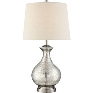 360 Lighting Albert Modern Table Lamp 24 3/4" High Mercury Glass Gourd Oatmeal Drum Shade for Bedroom Living Room Bedside Nightstand Office Kids House - 1 of 4