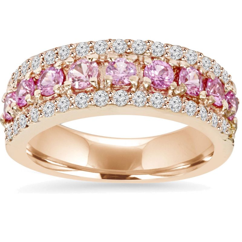Pompeii3 1 1/2ct Pink Sapphire & Diamond Wedding Ring 14K Rose Gold, 1 of 6