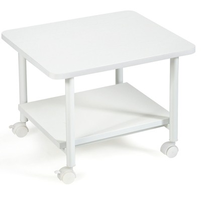 White 2-Tier Rolling Under Desk Printer Cart with Storage Shelves