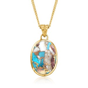 Ross-Simons Oval Kingman Turquoise Pendant Necklace in 18kt Gold Over Sterling - 1 of 2