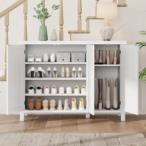 4 Tier Farmhouse Shoe Storage Cabinets, Freestanding Shoe Organizer with Adjustable Shelves & 3 Barn Doors, Slim Wood Entryway Cabinet - 1 of 4