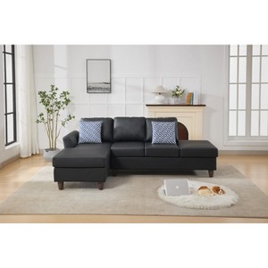 L-Shaped Sectional Sofas with Hidden Storage Units and Matching Accent Pillows, Available in Fabric or Faux Leather Upholstery - 1 of 4