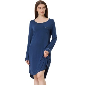 Allegra K Women's Soft Long Sleeve Mini Lounge Dress Nightgown - 1 of 4