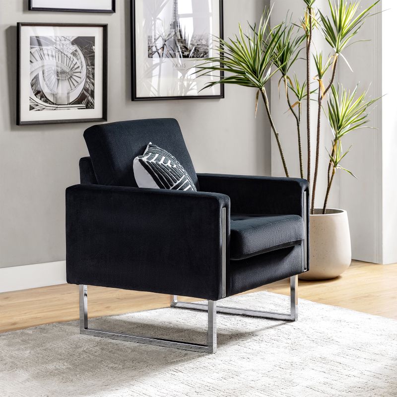 Idmon Modern Tufted Wooden velvet Club Chair with Metal Legs for Bedroom and Living Room | ARTFUL LIVING DESIGN, 1 of 12