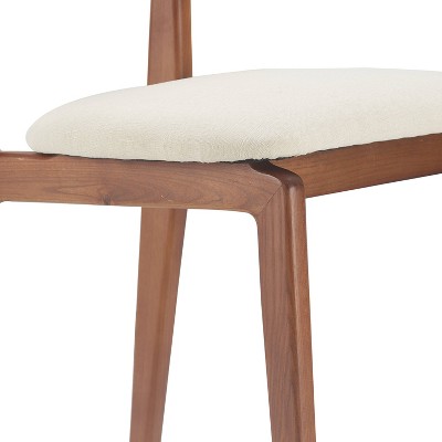 Coralie Mid-Century Modern Ivory Upholstered Walnut Dining Chair Set