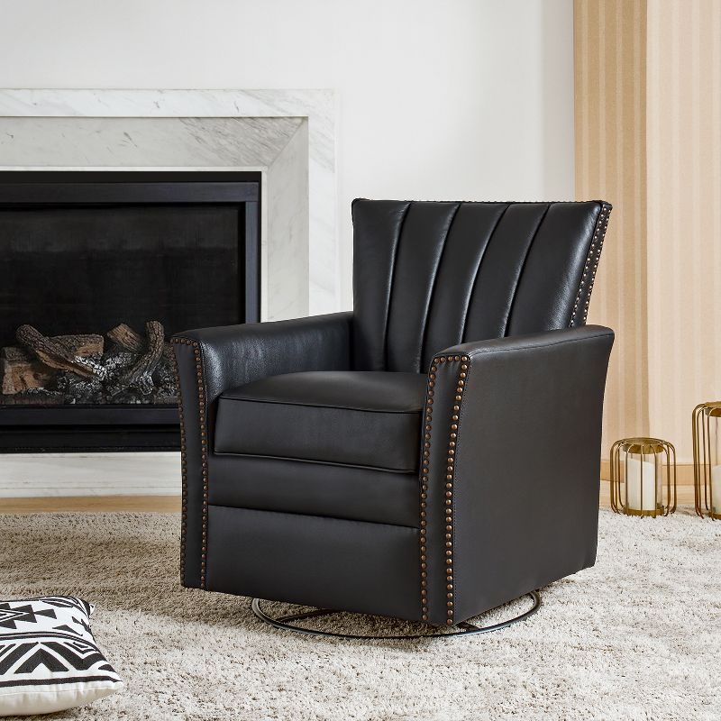 Eva Genuine Leather Swivel Rocker Armchair with Nailhead Trims for Living Room | ARTFUL LIVING DESIGN, 2 of 12