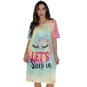 Just Love Womens Nightgown - Short Sleeve Henley Oversized Sleepwear Gown - 1 of 3