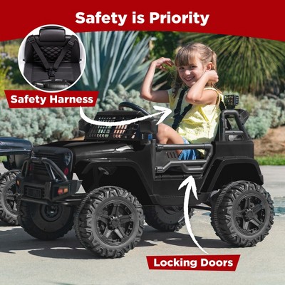 Black 12V Kids Ride-On Truck with Remote Control and LED Lights