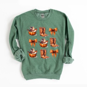Simply Sage Market Women's Graphic Sweatshirt Coquette Pumpkin and Cowboy Boots - 1 of 4