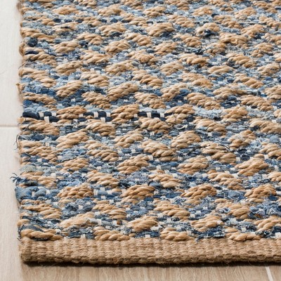 Handwoven Blue and Natural Jute Square Rug, 4' x 4'