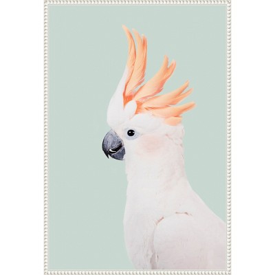 Large White and Orange Cockatoo Canvas Wall Art with Beaded Frame