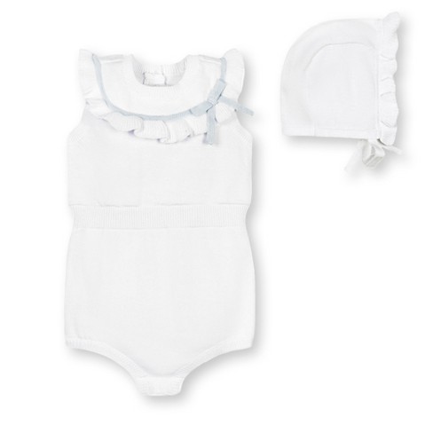 Hope & Henry Layette Baby Girl Organic Sleeveless Ruffle Sweater Romper and Bonnet 2-Piece Set, Infant - image 1 of 4