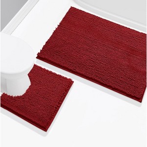 Home Mart Goods Extra Large 2 Piece Set Maroon Red Soft Cozy Plush Chenille Bath Mat Bathroom Rug - 1 of 3