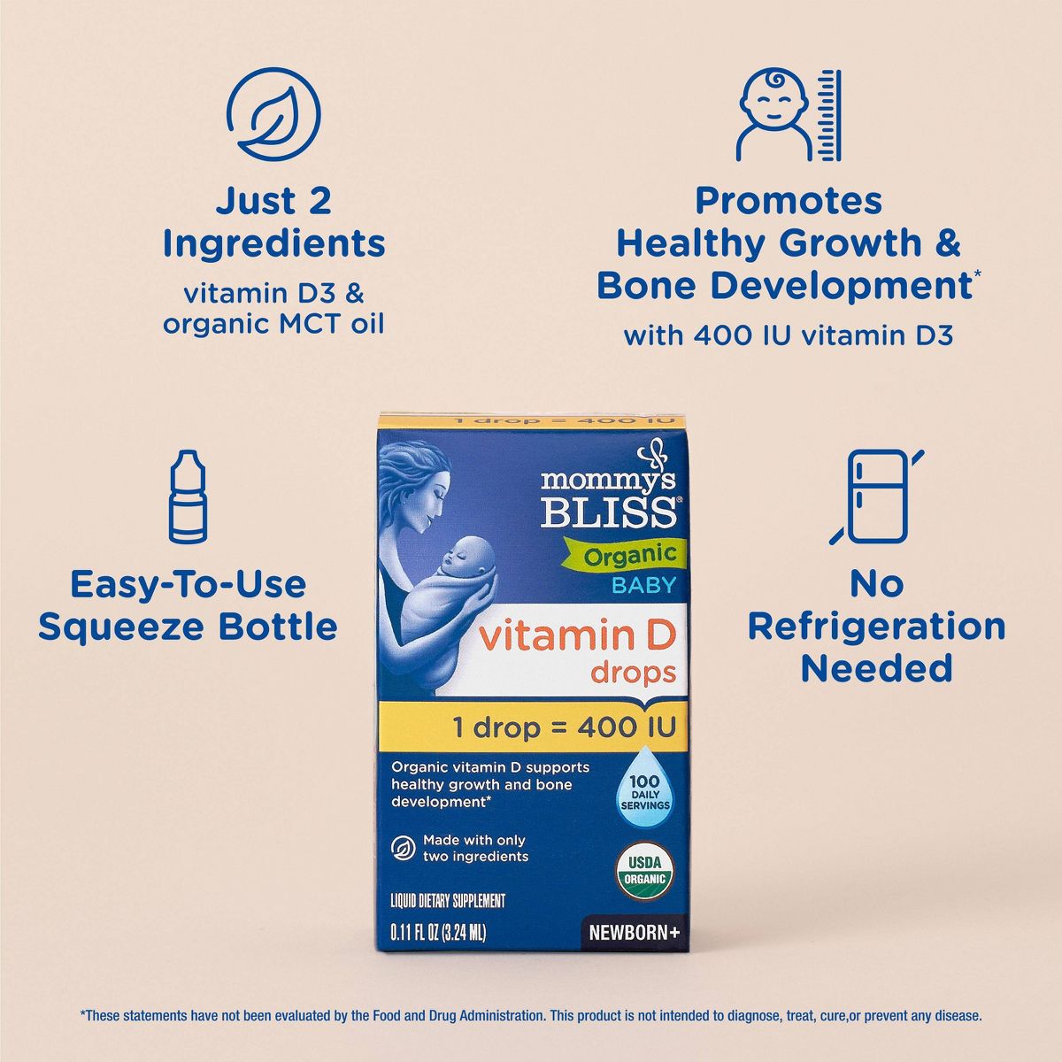 Mommy's Bliss Baby Organic Vitamin D Drops - 0.11oz (100 Servings) - thumbnail 3