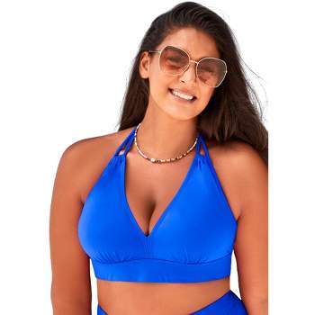 Swimsuits For All Women's Plus Size Loop Strap Blouson Tankini Top - 8,  Blue : Target