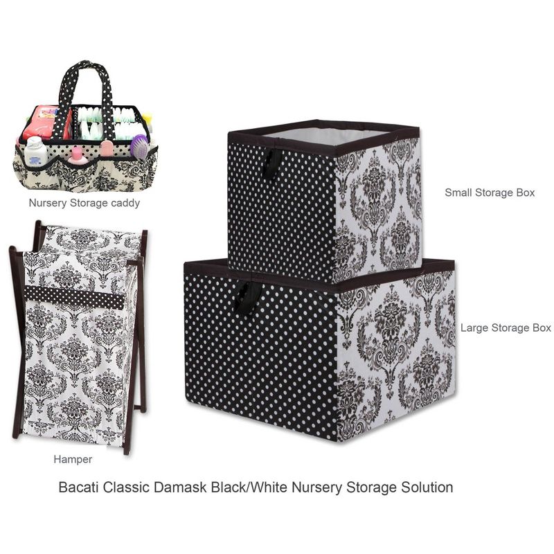 Bacati - Classic Damask white/black Laundry Hamper with Wooden Frame, 3 of 5
