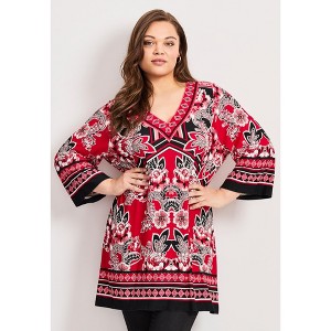 Avenue Women's Plus Size Scarf Print Tunic - 1 of 4