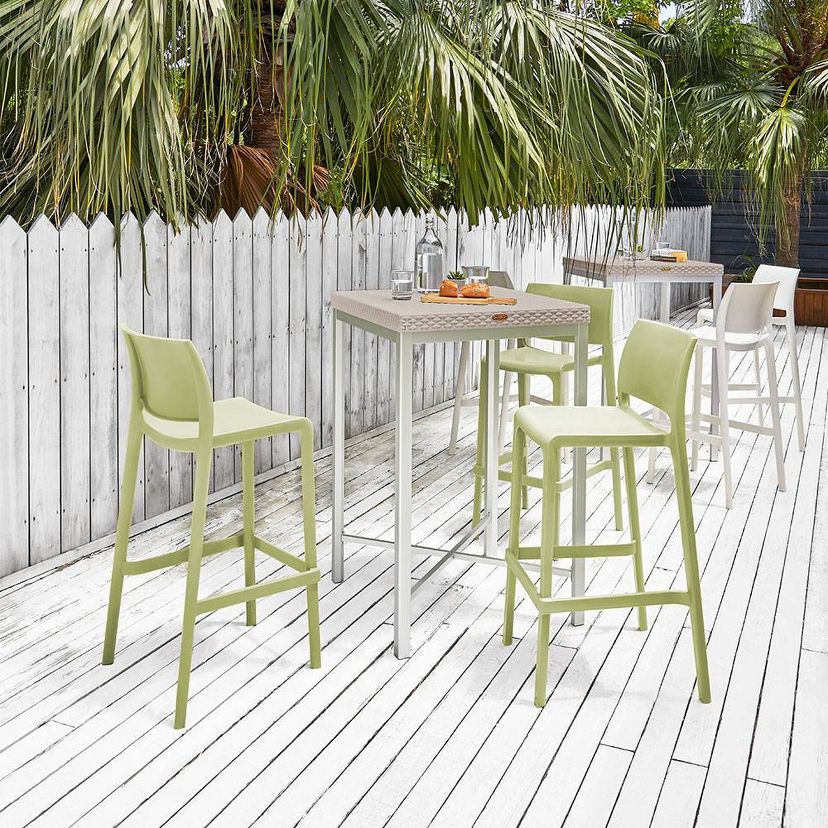 Outdoor Rattan Bar Table with Stackable Bar Stools - Lagoon
