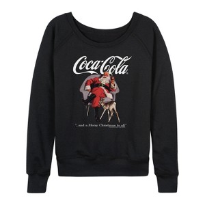 Women's - Coca-Cola - Sitting Santa Lightweight French Terry Wide Neck Long Sleeve Graphic Shirt - 1 of 4