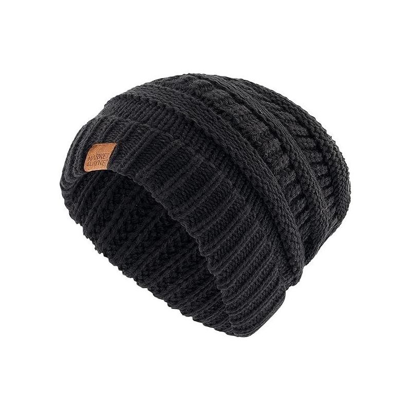Market & Layne Women Chunky Knit Beanie Hat, Women Winter Hat (Black)