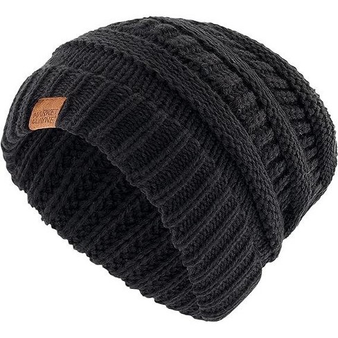 Market & Layne Women Chunky Knit Beanie Hat, Women Winter Hat (Black)