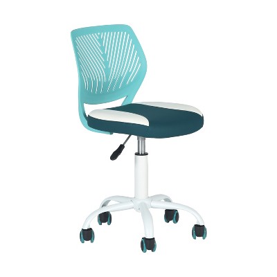 HomeRoots Aqua Teal Blue and White Adjustable Height Swivel Rolling Office Chair