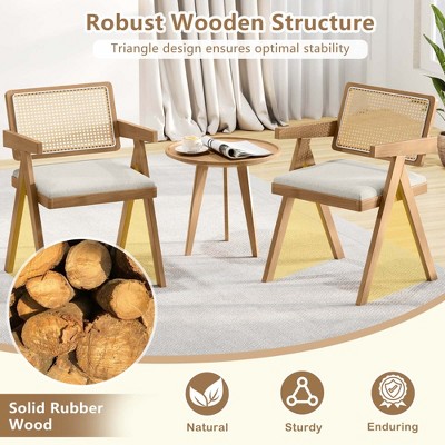 Set of 2 White Rattan and Cane Side Chairs with Rubber Wood Frame