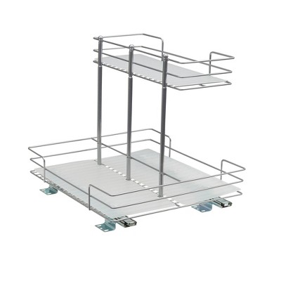 Household Essentials White Pull Out Cabinet and Pantry Organizer Double Sided 2 Tier, Undersink