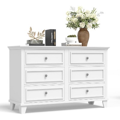GAOMON Farmhouse White Dresser for Bedroom with 6 Drawer, Double Dresser TV Stand with Vintage Handle, Wide Wood Dressers